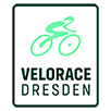 Viereckiges Logo mit einem stilisierten Radfahrer, darunter der Schriftzug Velorace Dresden.